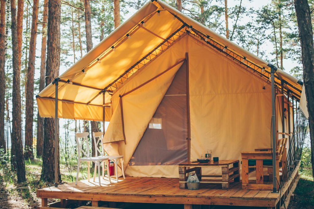 Glamping tent in forest